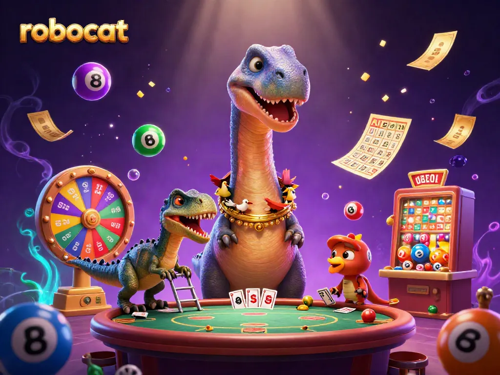 The robocat brings excitement to an online casino scene with vibrant gaming elements.